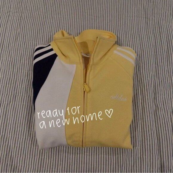 Rare Vintage 90s Adidas Full-Zip Track Sweater Jacket | Navy Blue & Butter Yello - Picture 5 of 6